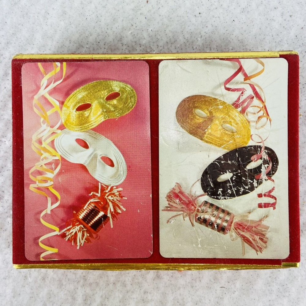 Congress Playing Cards Double Decks Sealed in Orig. Box Half Masks Design Vtg
